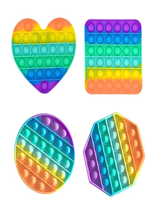 آرت بي لعبة ArtBee Rainbow Pop Fidget Toy، لعبة Push Pop Bubble Fidget Sensory للأطفال والكبار، لعبة Fidget Popper لتخفيف التوتر - 4 أشكال Fidget Poppers الحسية - دائرة، مربع، مثمن، قلب (قوس قزح نيون) - Image 1